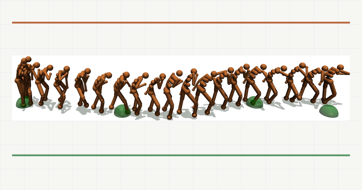 DADS로 학습한 Humanoid가 여러 목표점을 따라 이동하는 연속 동작